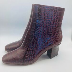 Veronica Beard Felix crocodile embossed burgundy heeled leather boot unworn. 6